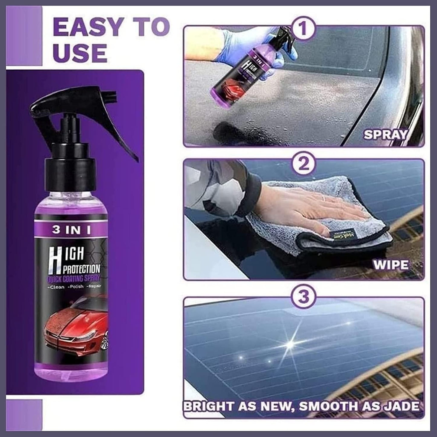 3 in 1 High Protection Quick Car Ceramic Coating Spray - Car Wax Polish Spray (Pack 1)