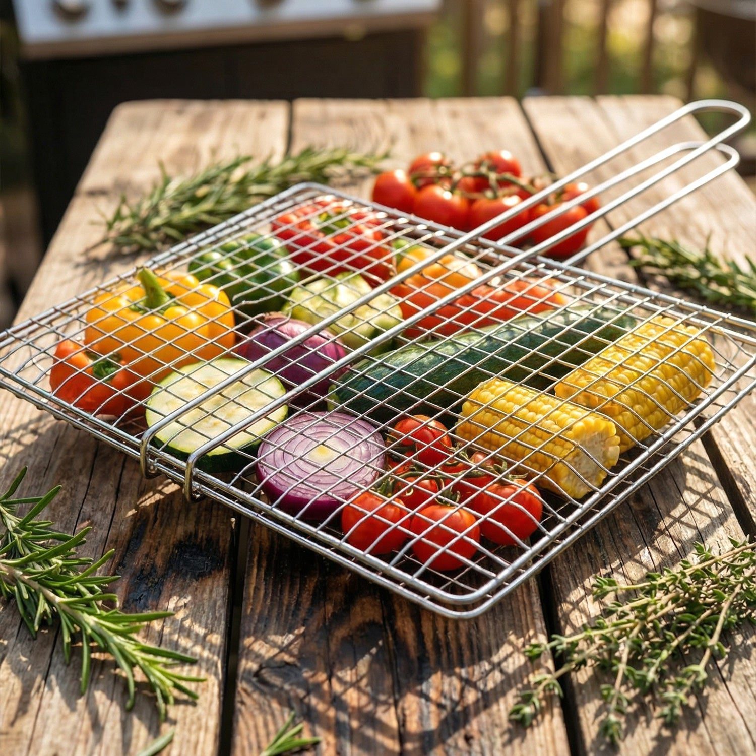 Heavy-Duty Stainless-Steel Barbecue Grill Basket (1 Pc)