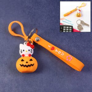 Cute Cartoon Cat & Pumpkin Theme Silicone Keychain (1 Pc)