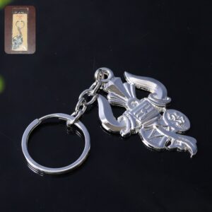 Trishul Damru Keychain – Durable Silver Metal Spiritual Accessory