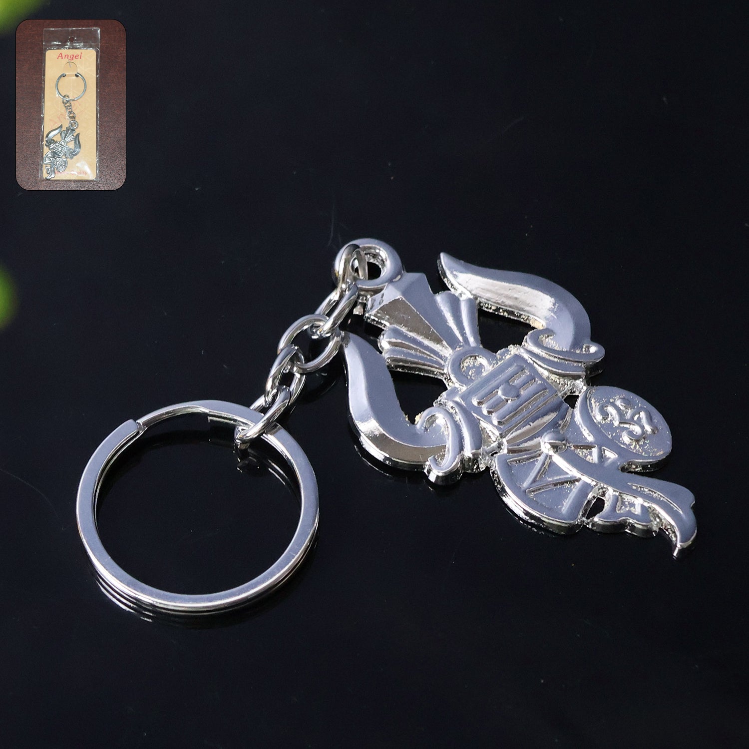 Trishul Damru Keychain β Durable Silver Metal Spiritual Accessory