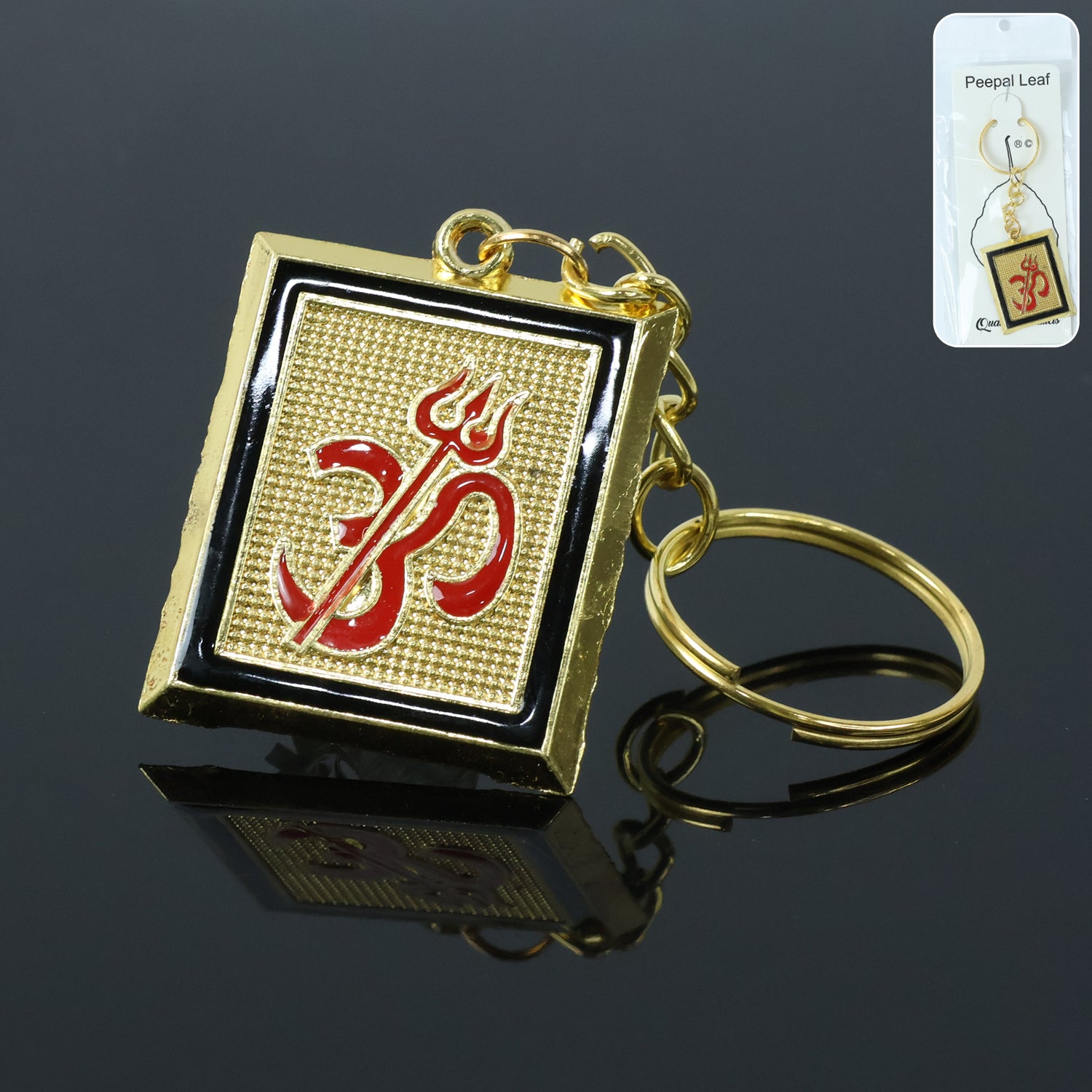 Om Trishul Keychain – Durable Golden Metal Accessory