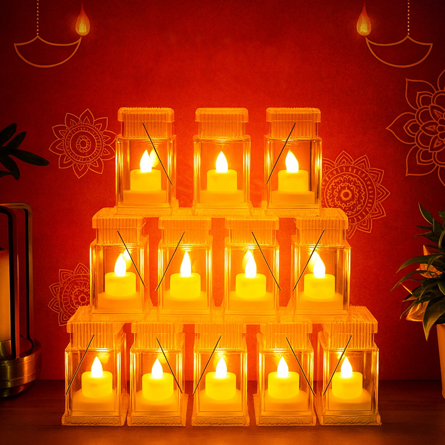 LED Storm Lantern Decorative Lights โ Set of 12 Battery-Operated Flameless Lanterns