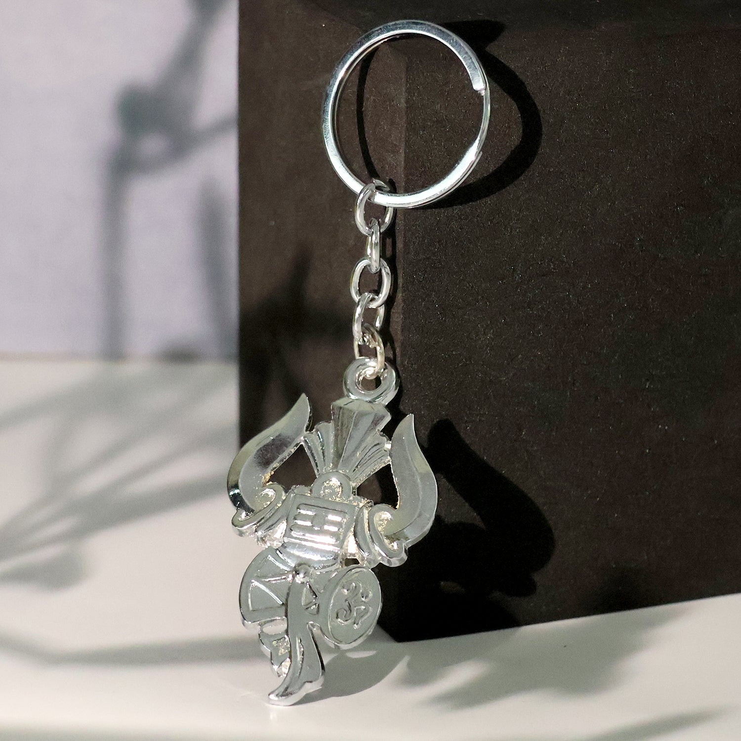 Trishul Damru Keychain β Durable Silver Metal Spiritual Accessory