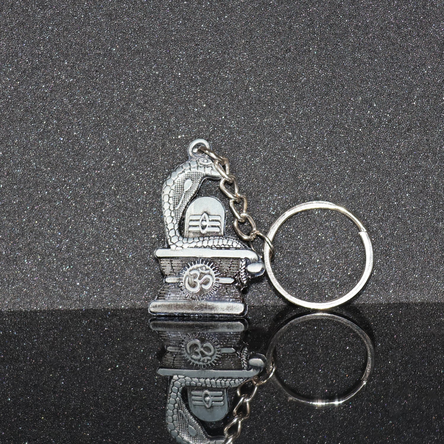 Shivling Keychain – Elegant Silver Metal Design with Snake Motif