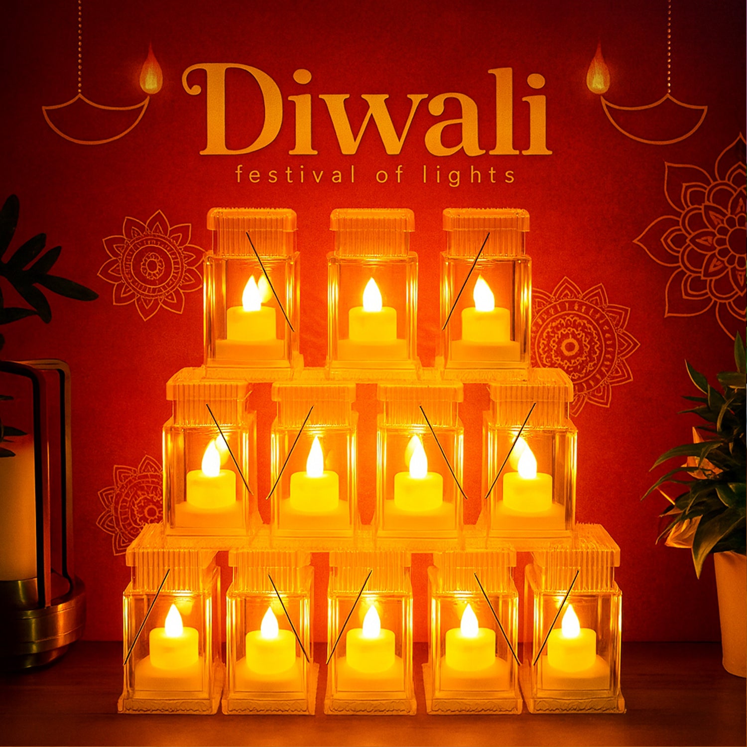 LED Storm Lantern Decorative Lights โ Set of 12 Battery-Operated Flameless Lanterns