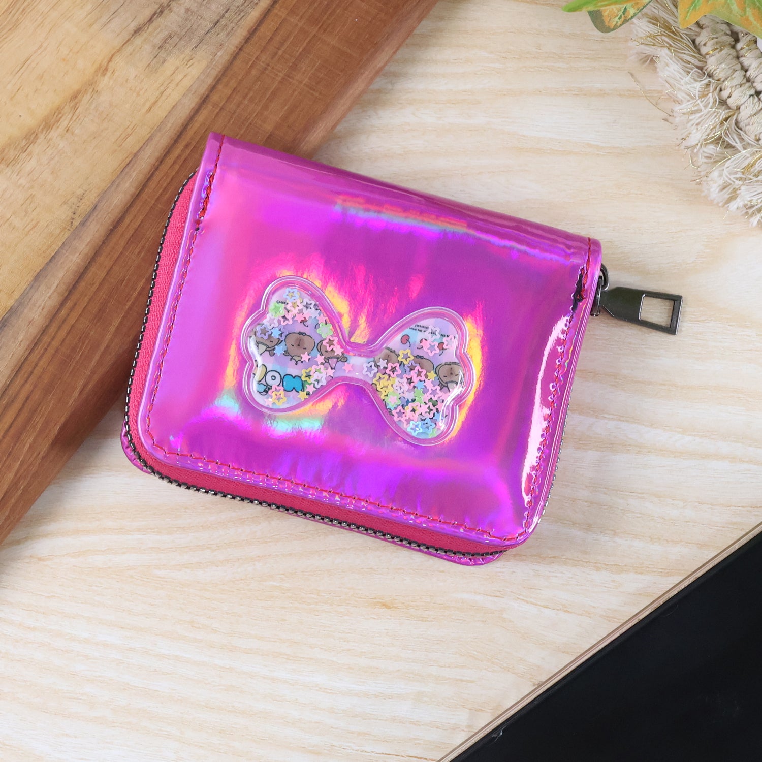 Kids Wallet β Vibrant Holographic Zip Closure with Glitter Bow