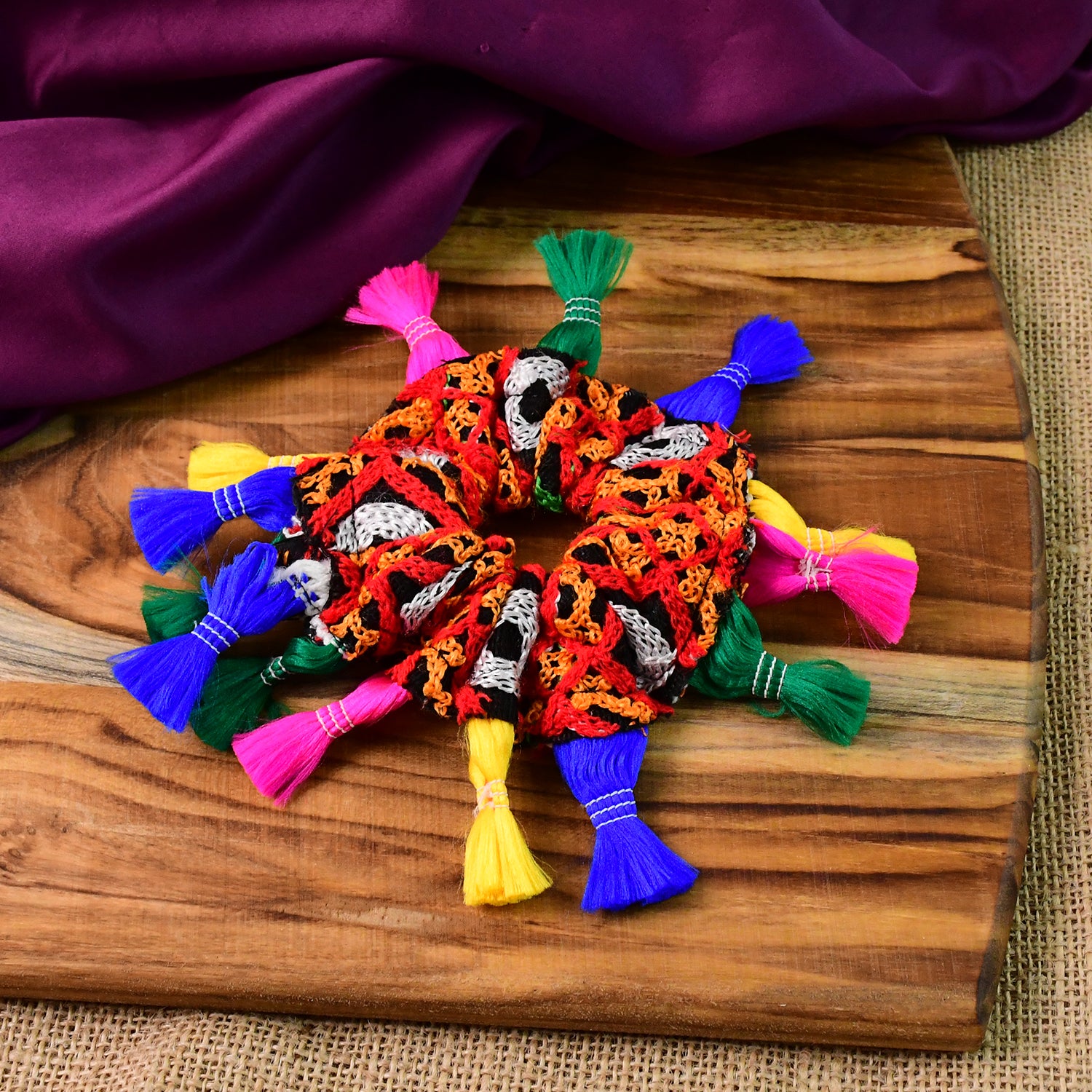 Navratri Hair Bun โ Vibrant Multicolor Tassel Juda Accessory