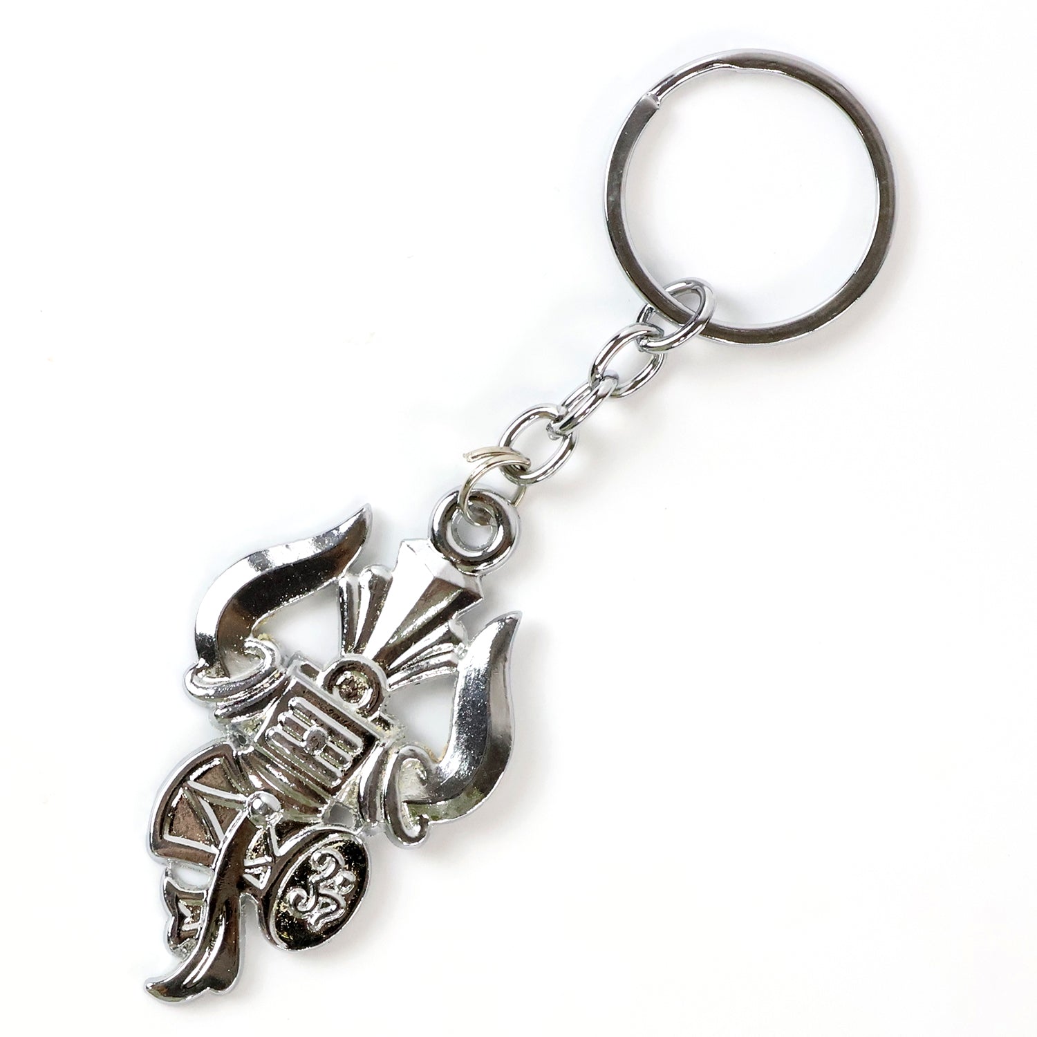 Trishul Damru Keychain β Durable Silver Metal Spiritual Accessory