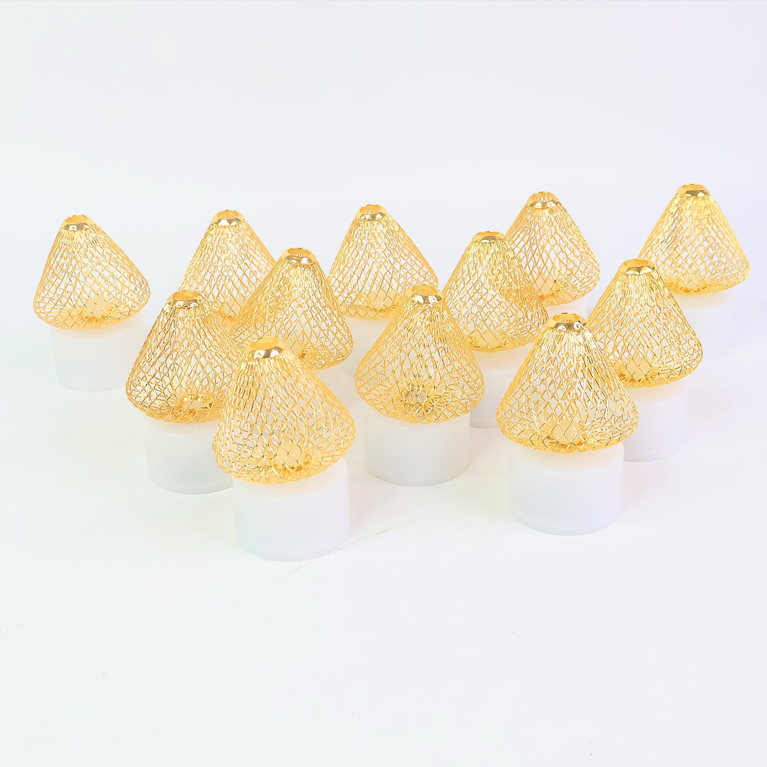 LED Flameless Candle Lights – Set of 12 with Golden Net Cover