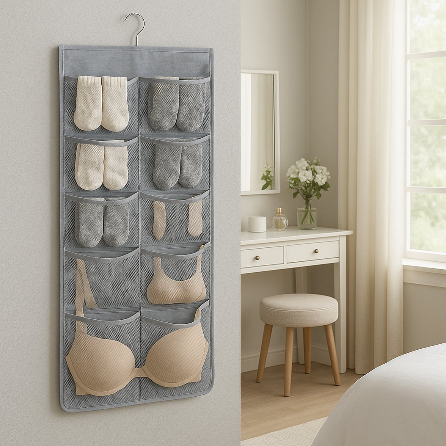 Under Garment Organizer – Foldable Multi-Pocket Hanging Storage Bag