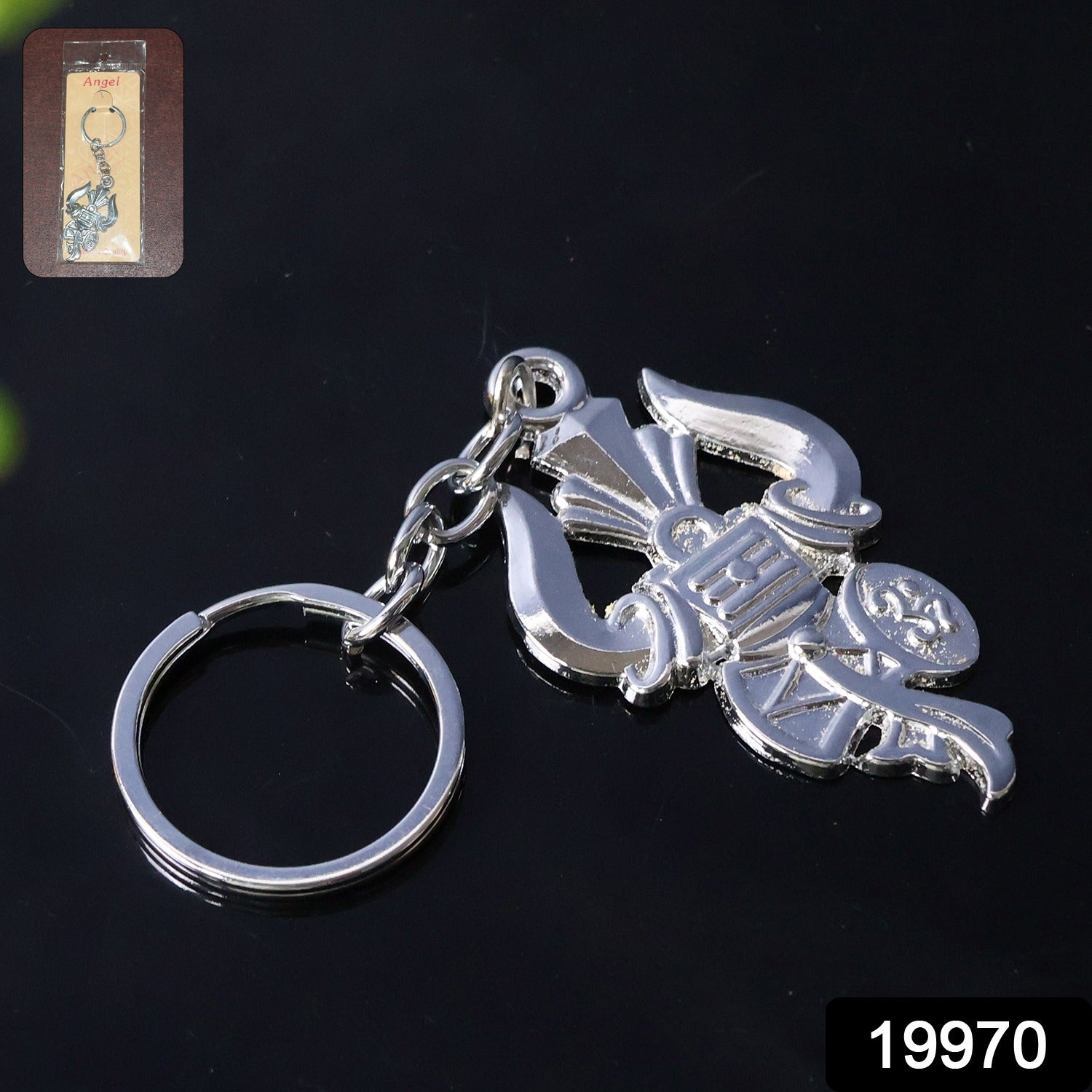 Trishul Damru Keychain β Durable Silver Metal Spiritual Accessory