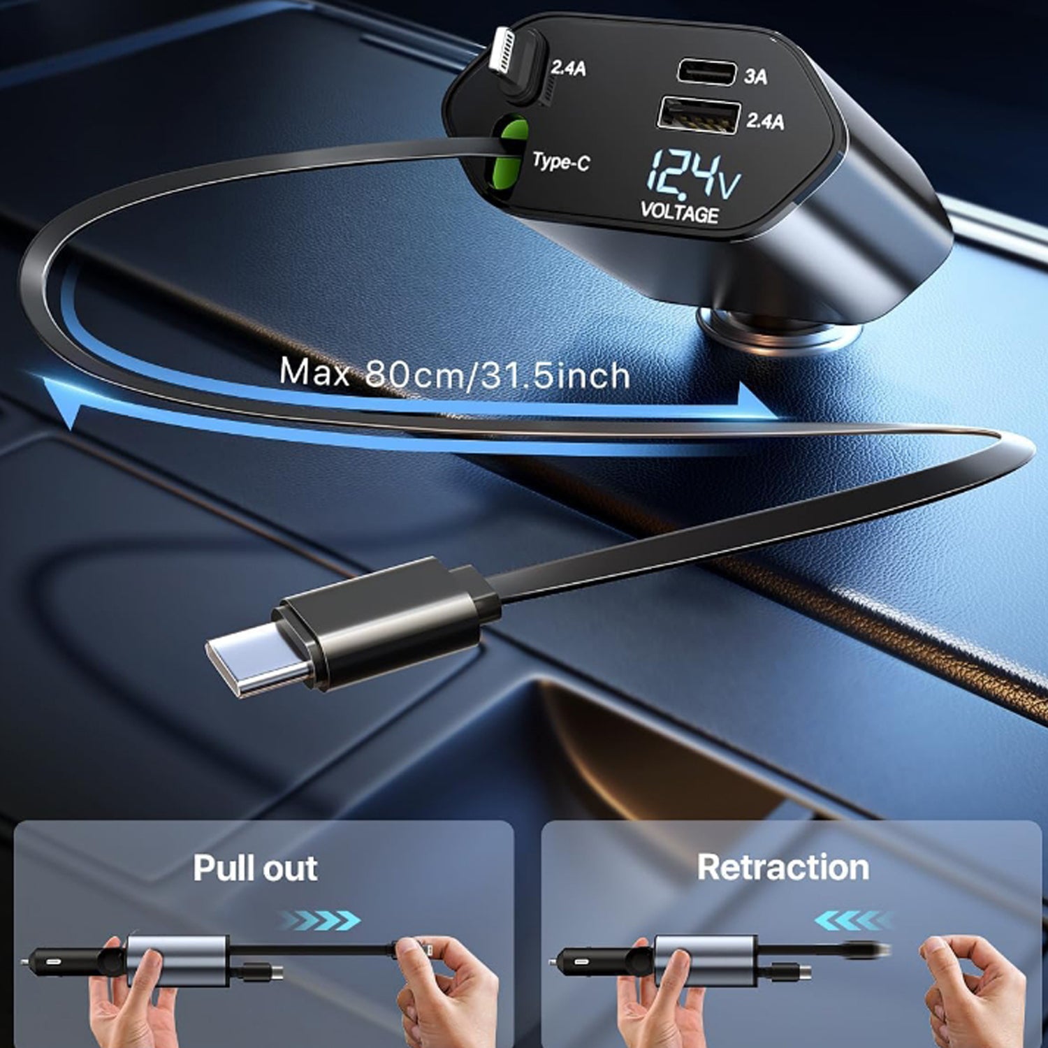 4-in-1 Car Charger β Dual Cables & 120W Super Fast Power