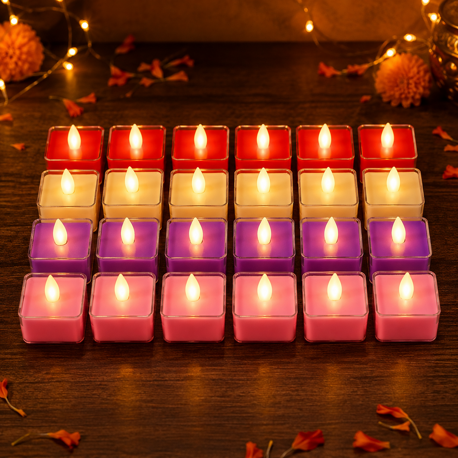 LED Tealight Candles β Set of 24 Multi-Color Flameless Lights