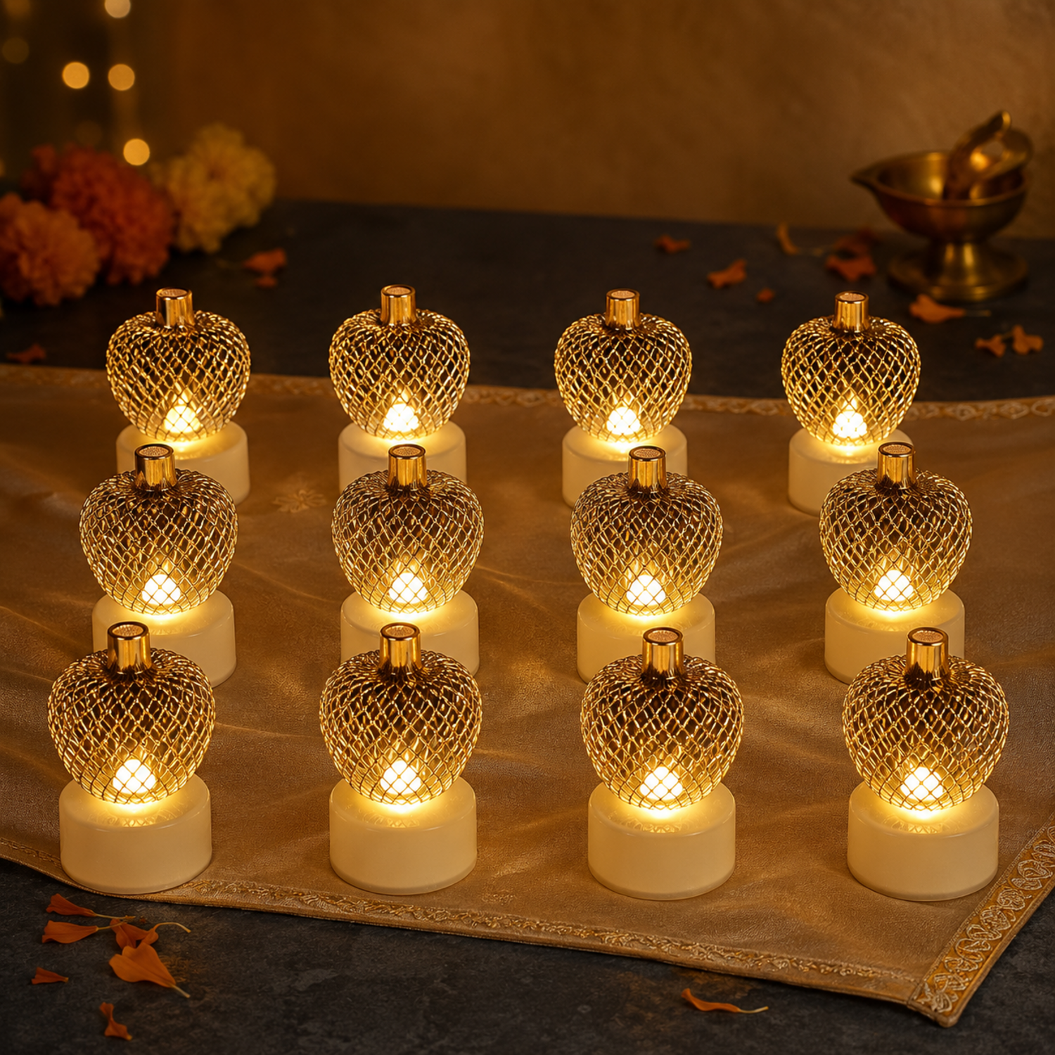 Apple Shape LED Tealight Candles β Flameless Decorative Set of 12