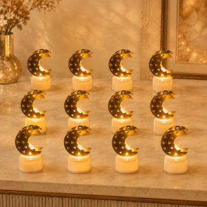 Moon Shaped Flameless LED Candles – (12 Pc Set)