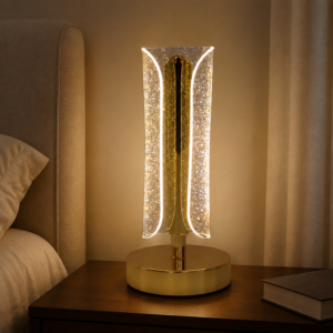 Crystal Table Lamp – Tall Cylindrical LED with USB Charging