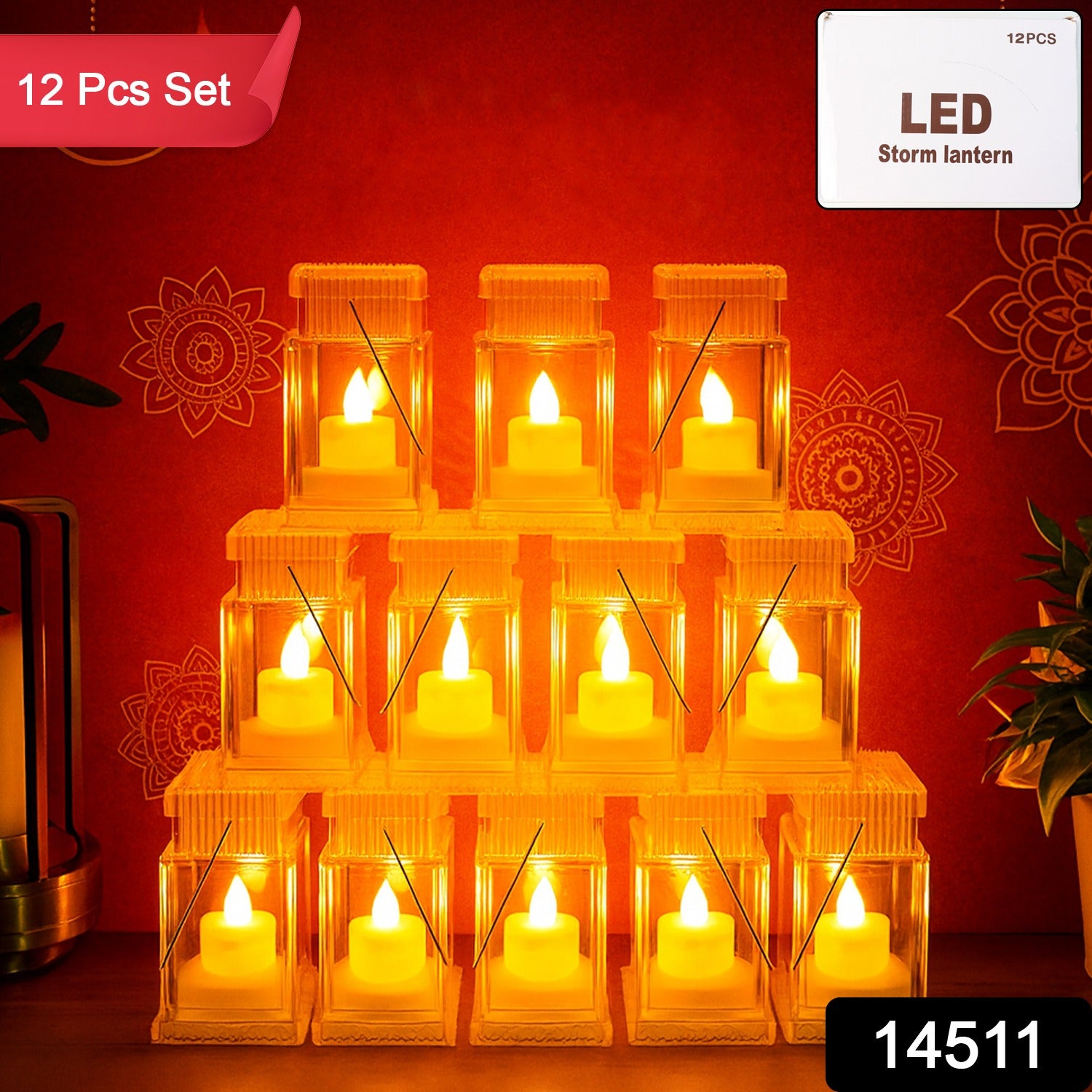 LED Storm Lantern Decorative Lights โ Set of 12 Battery-Operated Flameless Lanterns