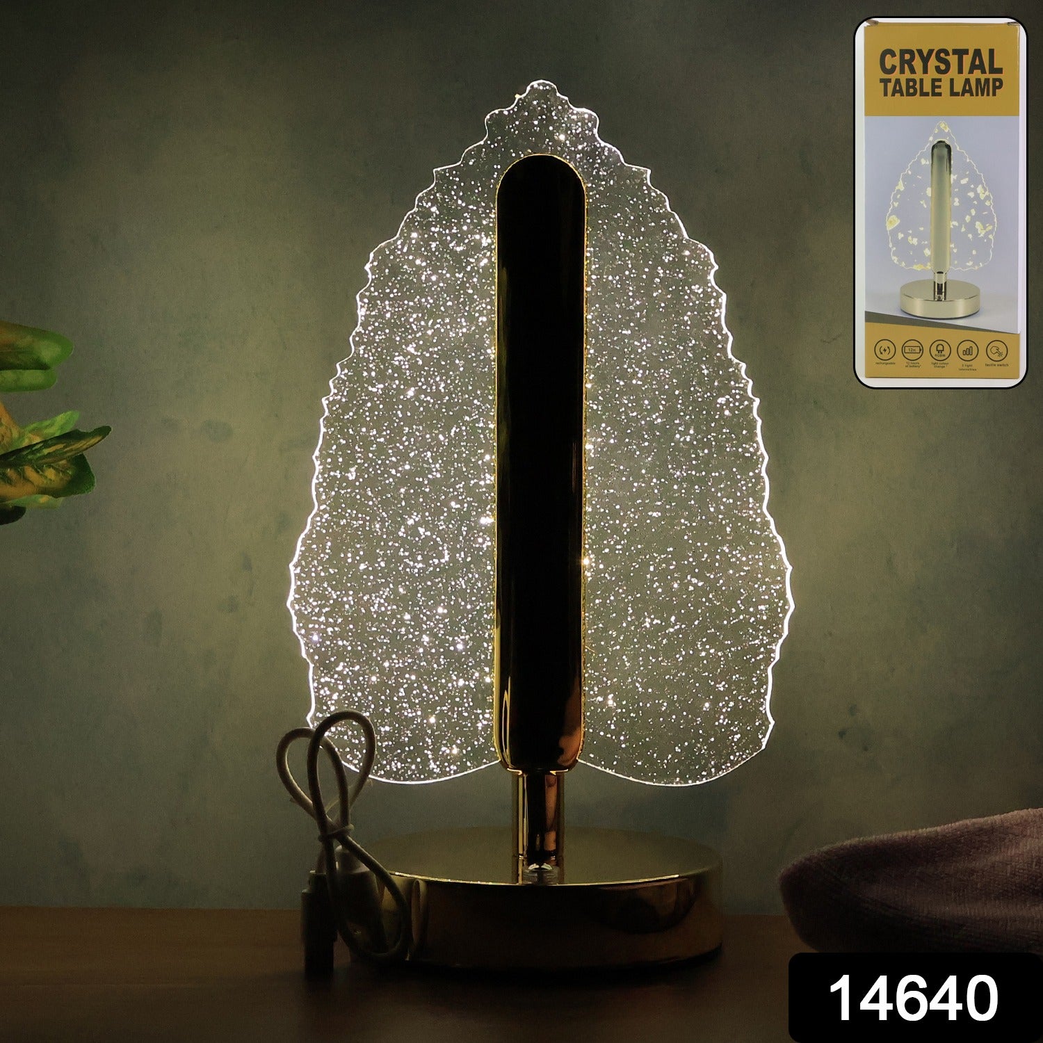 LED Crystal Table Lamp β Elegant Leaf Design with USB Power