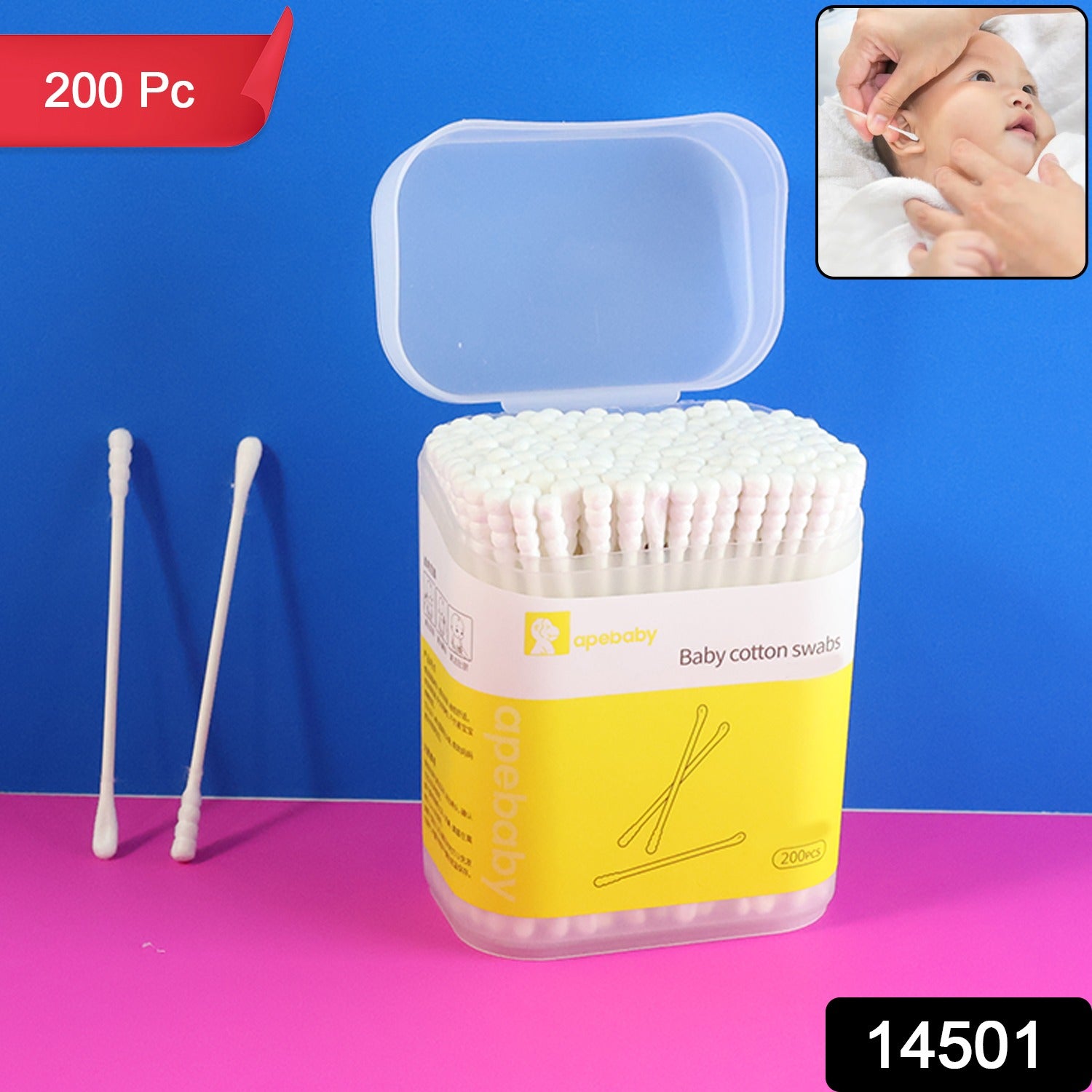 Baby Cotton Swabs, Cotton buds – Ultra-Soft Double-Tip Safety, 200 Pc