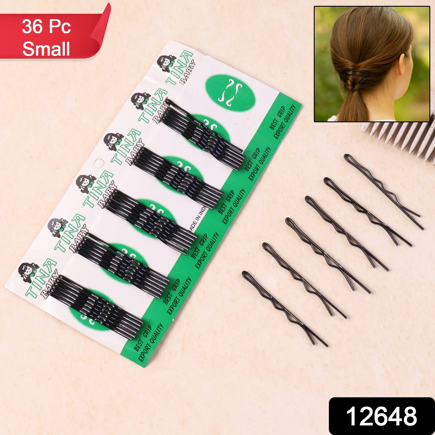 Small Black Bobby Pins β Strong Non-Slip Hair Clips, 36 Pc