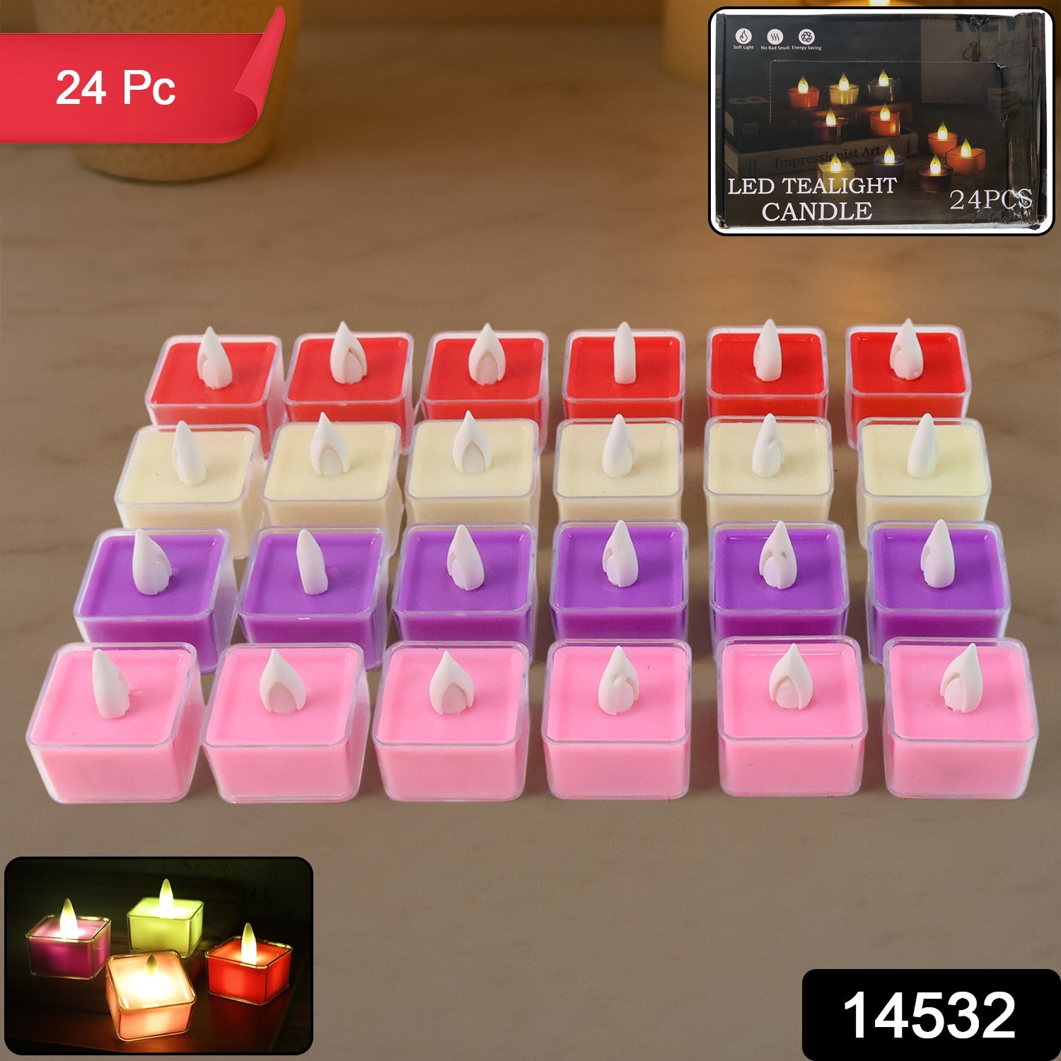 LED Tealight Candles β Set of 24 Multi-Color Flameless Lights
