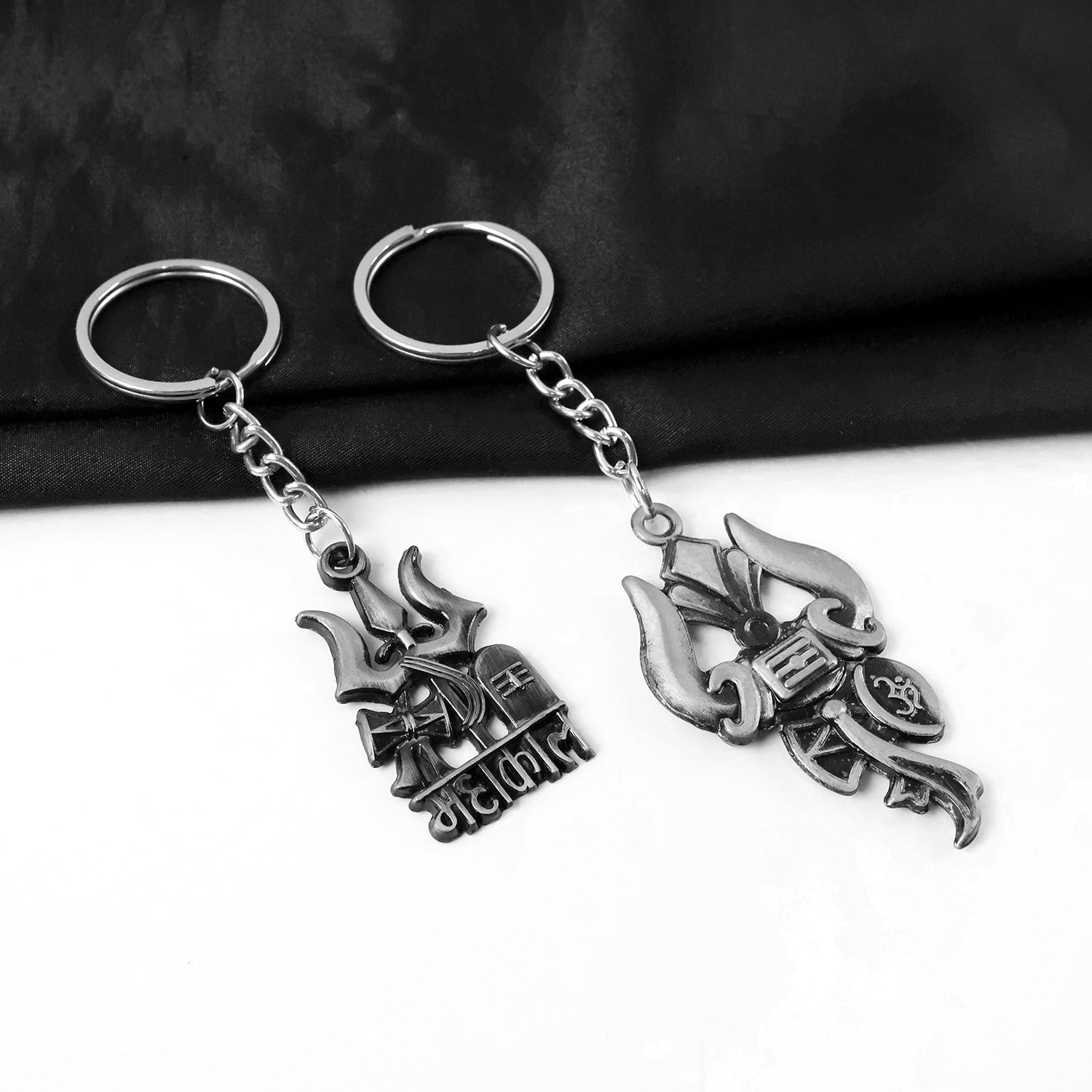 Mahakal Trishul Metal Keychain Set β Durable Devotional 2-Pc