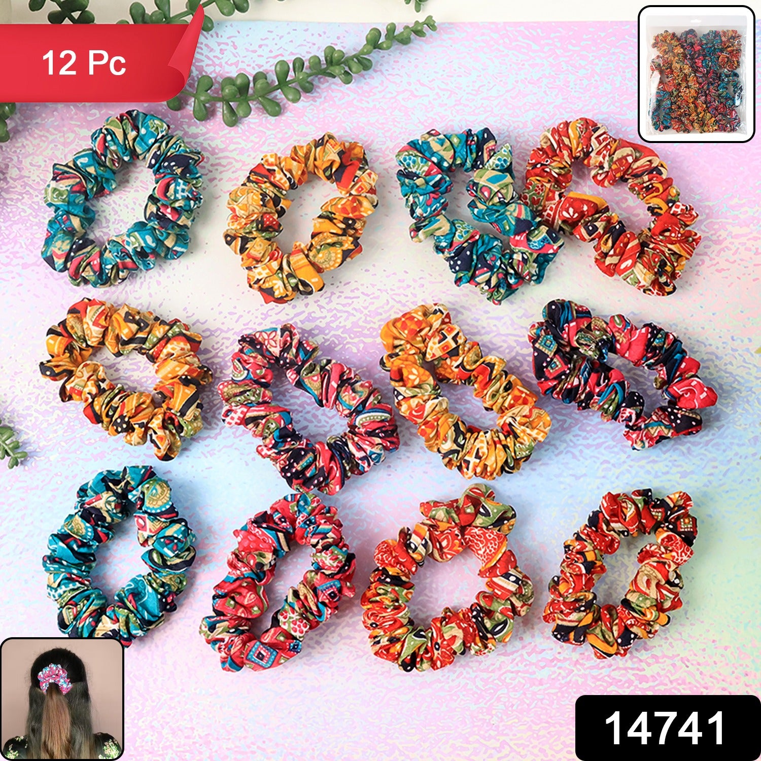 Printed Fabric Hair Scrunchies โ Set of 12 Stylish Prints