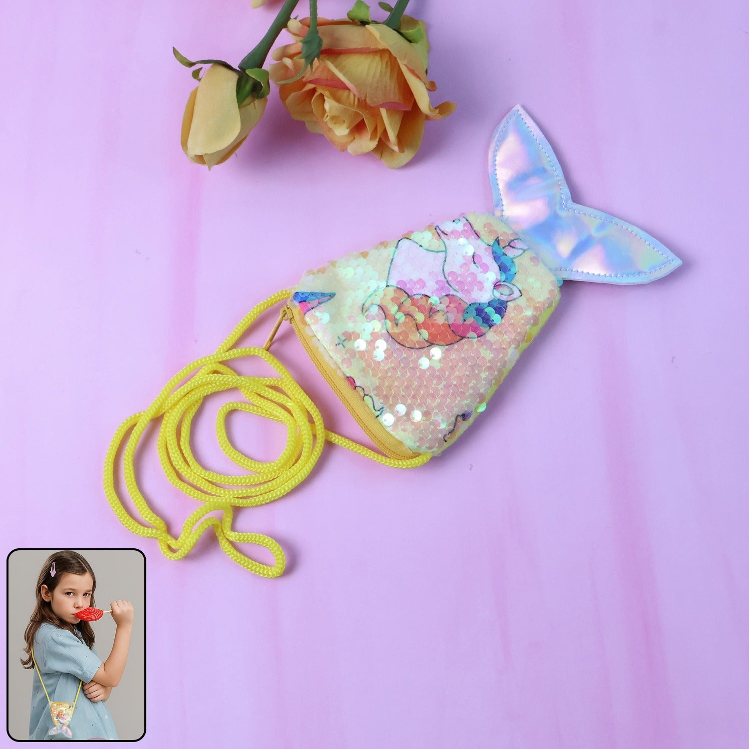 Mermaid Tail Kids Sling Bag β Colorful Reversible Sequins