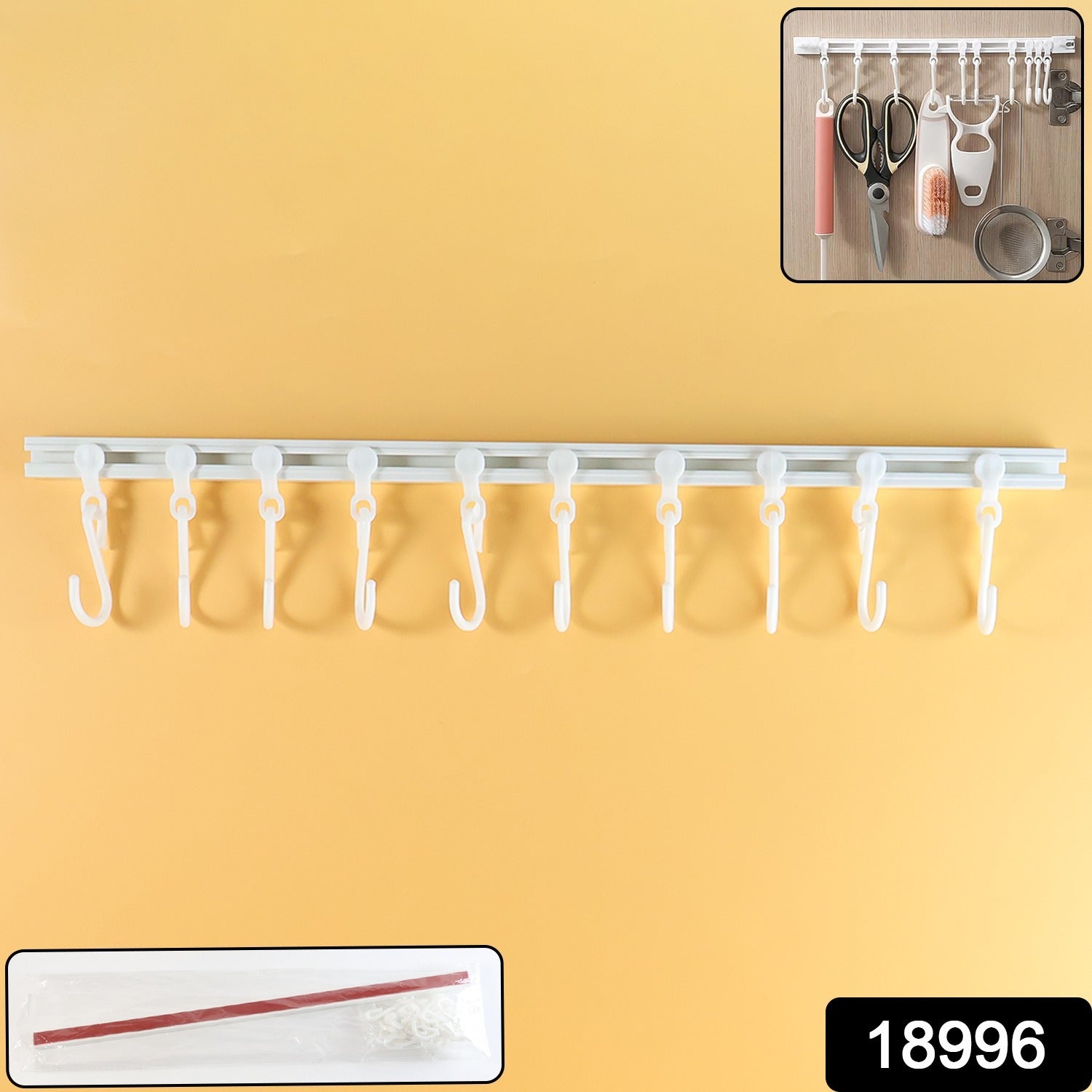 Wall Mounted Kitchen Storage Rack with 10 Adjustable Hooks