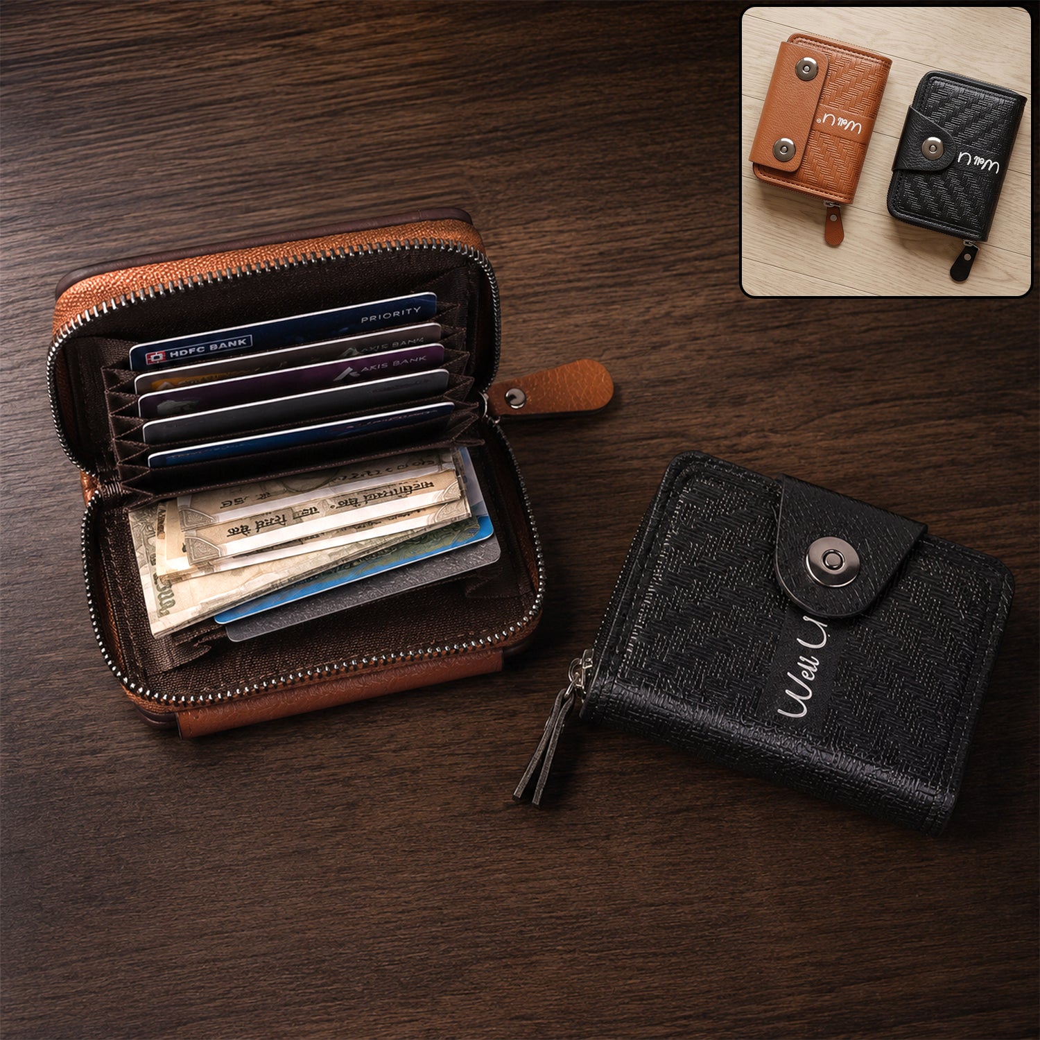 Black Zip-Around Card Holder Wallet โ Secure Multi-Card Organizer