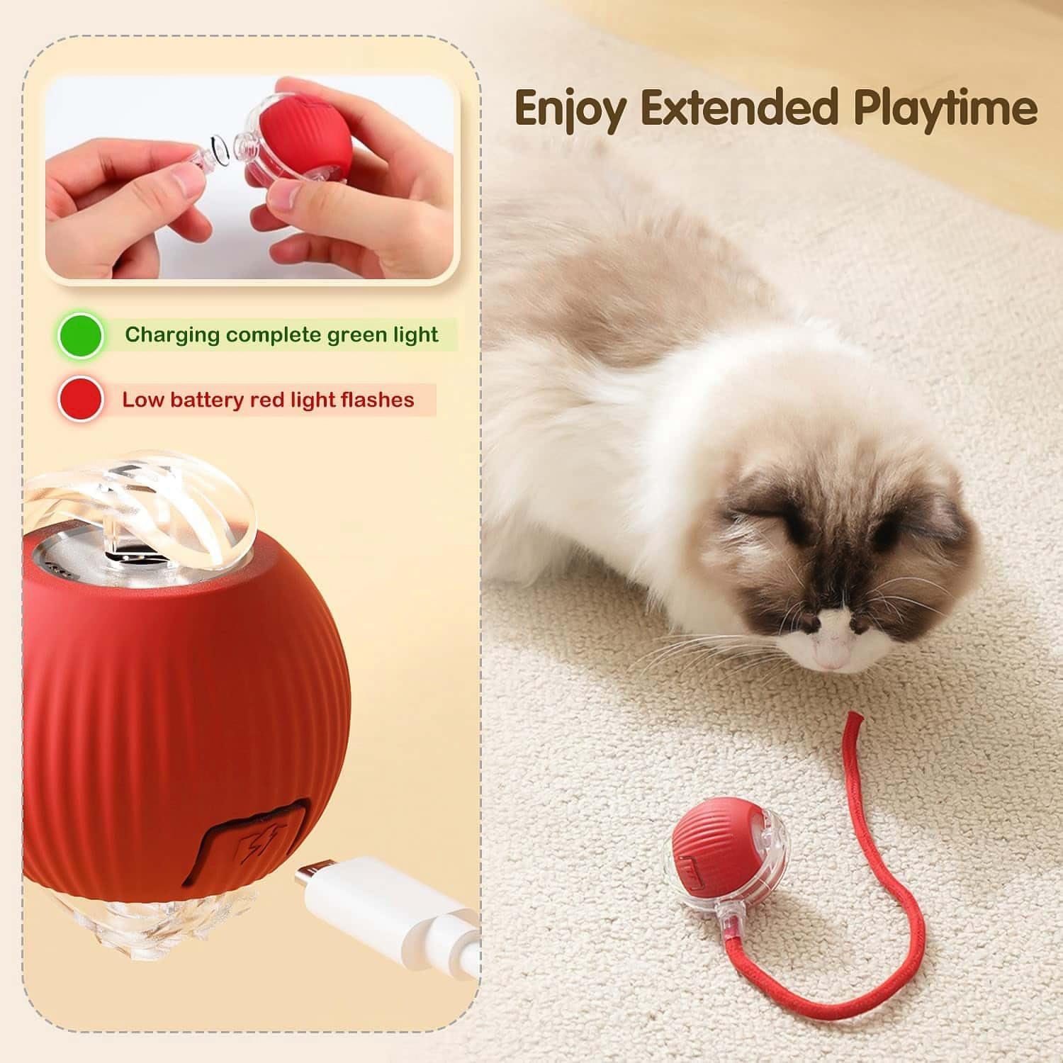 Interactive Cat Toy Ball β LED Light & Detachable Tail