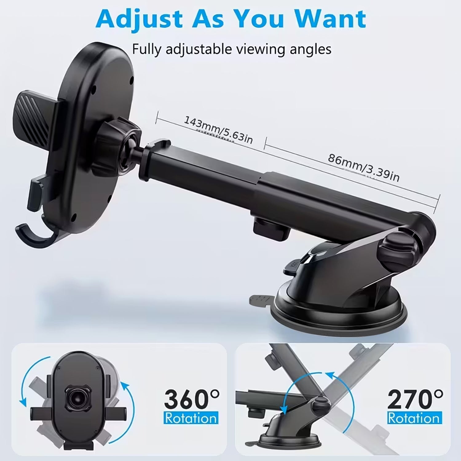 Car Mobile Holder – Adjustable 360° Suction Mount with One-Touch Lock