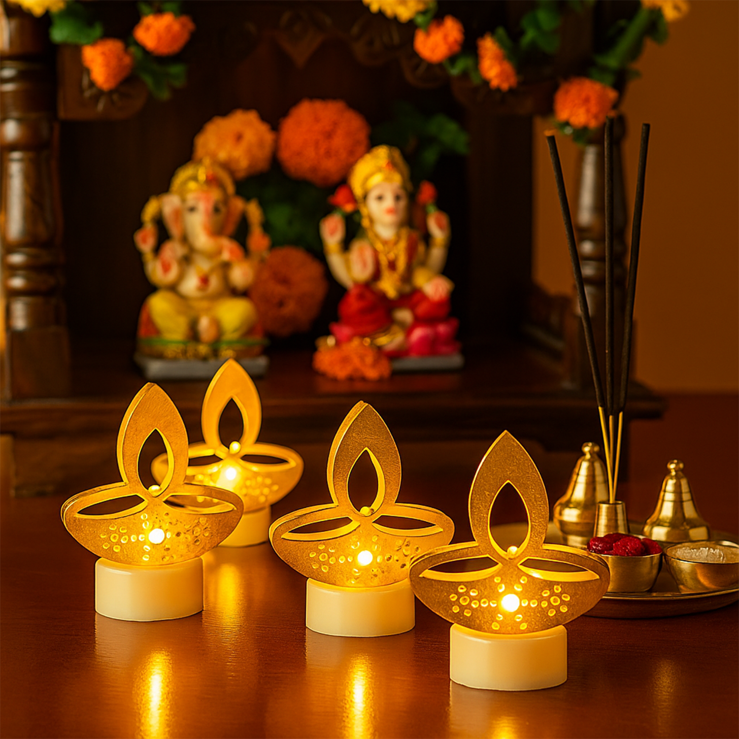 Golden Diya LED Tealight Candles β Elegant Flameless Decor (6 Pc Set)