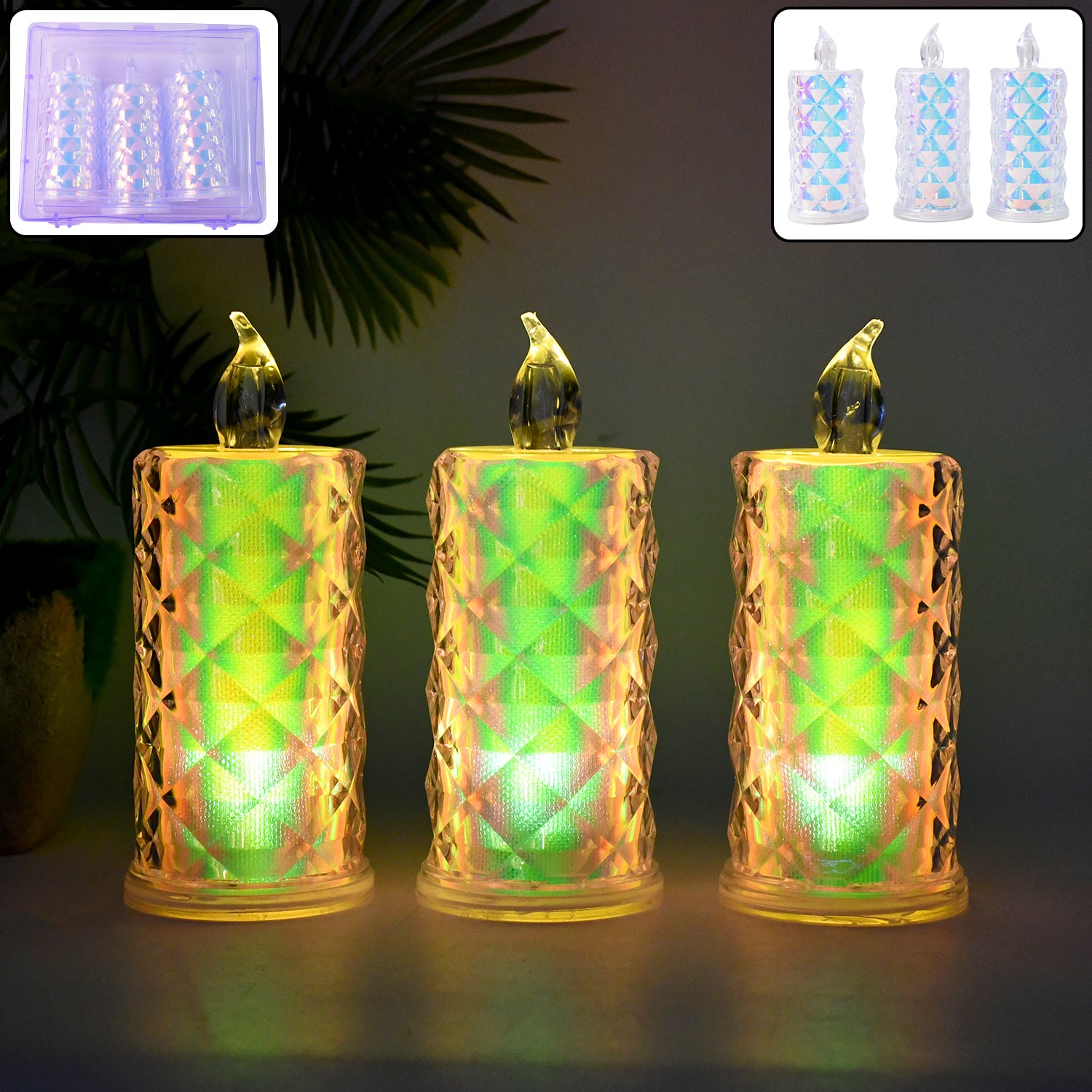 LED Flameless Candle Lights β Set of 3 Crystal Decorative Lights