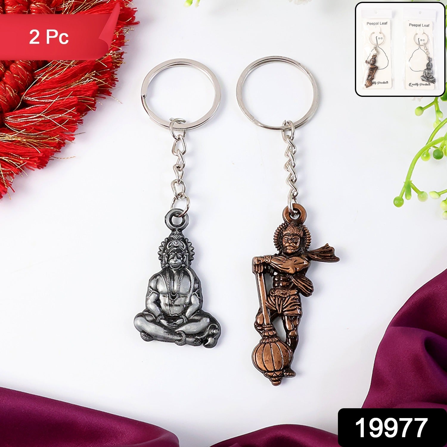 Hanuman Keychain Set – Durable Metal 2-Piece Mix Design
