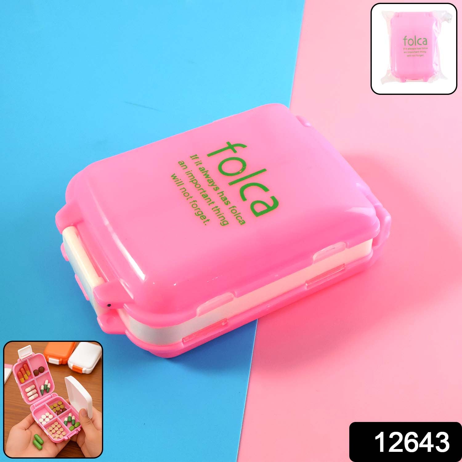 Pink Dual-Sided Pill Organizer β 8-Compartment Portable Case
