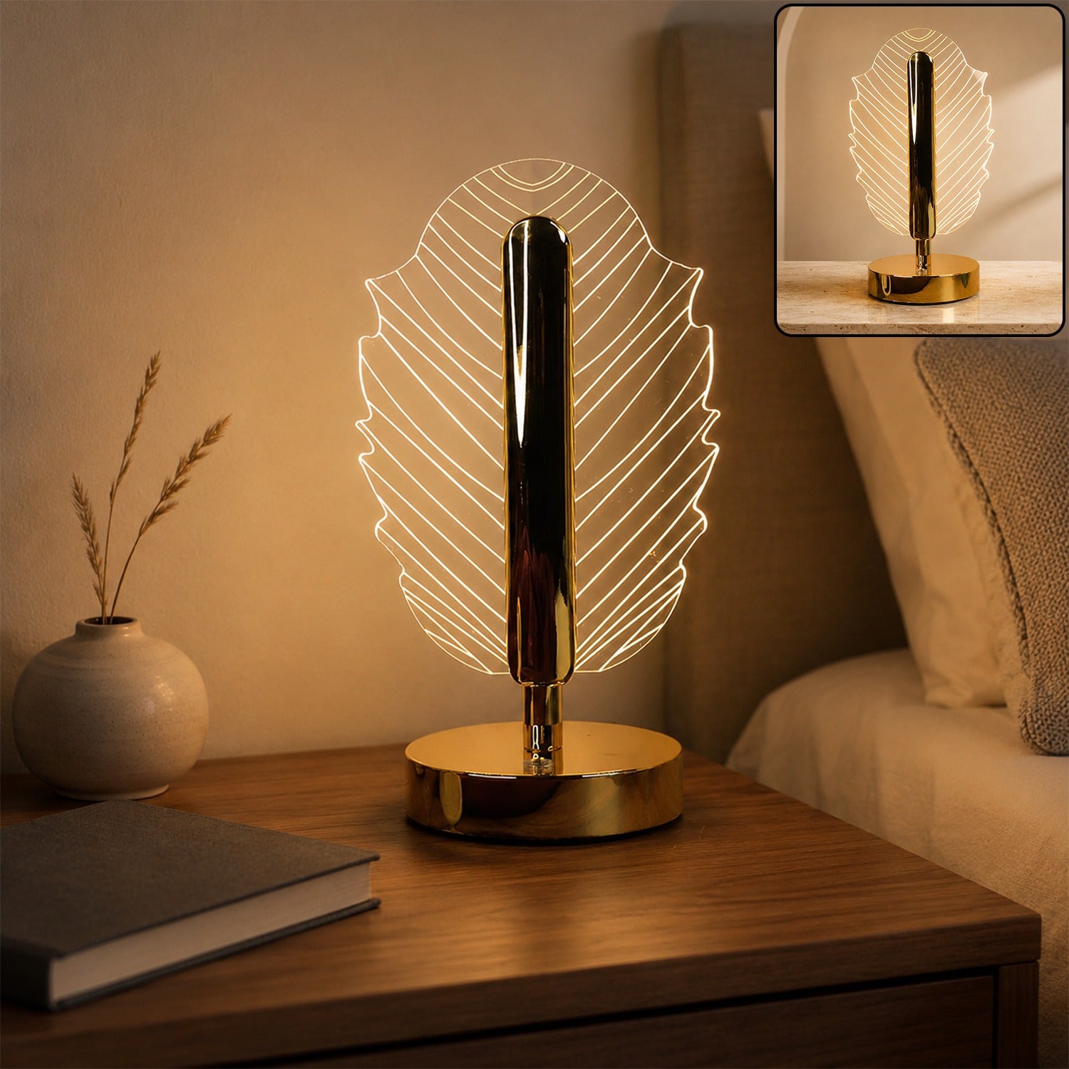 Leaf Shape Crystal Table Lamp β Elegant USB Charging LED Light