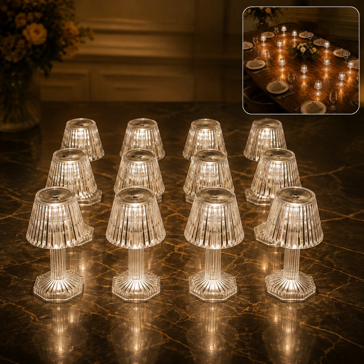 Crystal Style LED Table Lamps β Elegant Flameless Set of 12