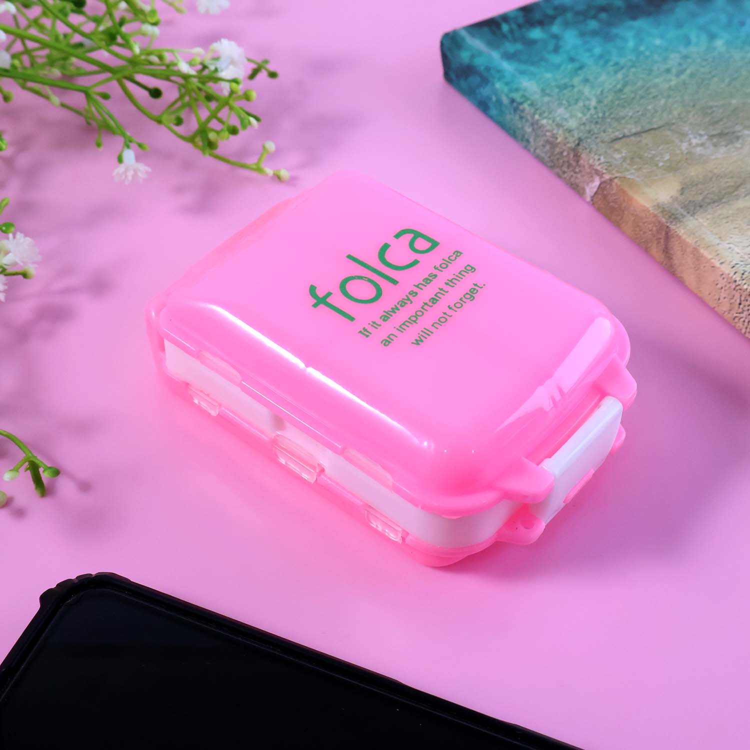 Pink Dual-Sided Pill Organizer β 8-Compartment Portable Case