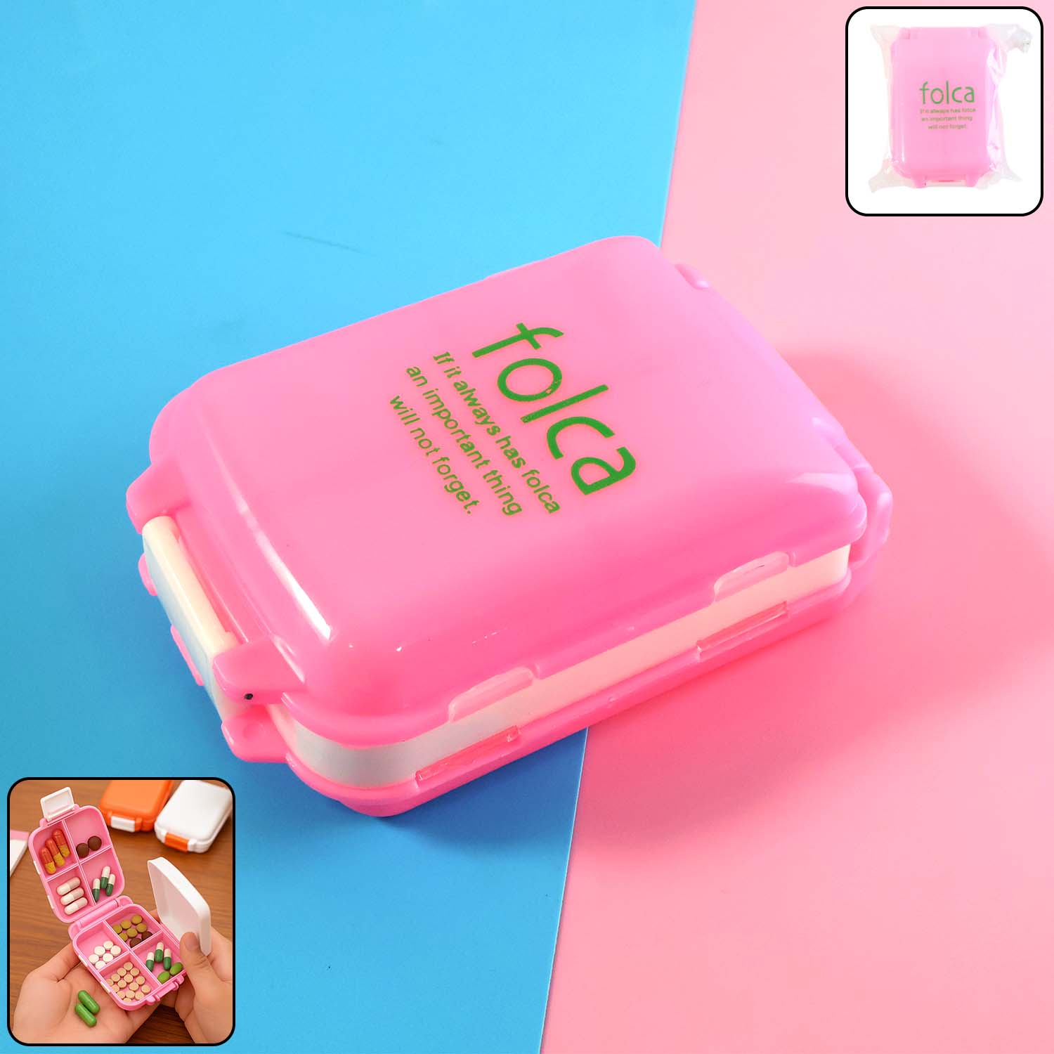 Pink Dual-Sided Pill Organizer β 8-Compartment Portable Case