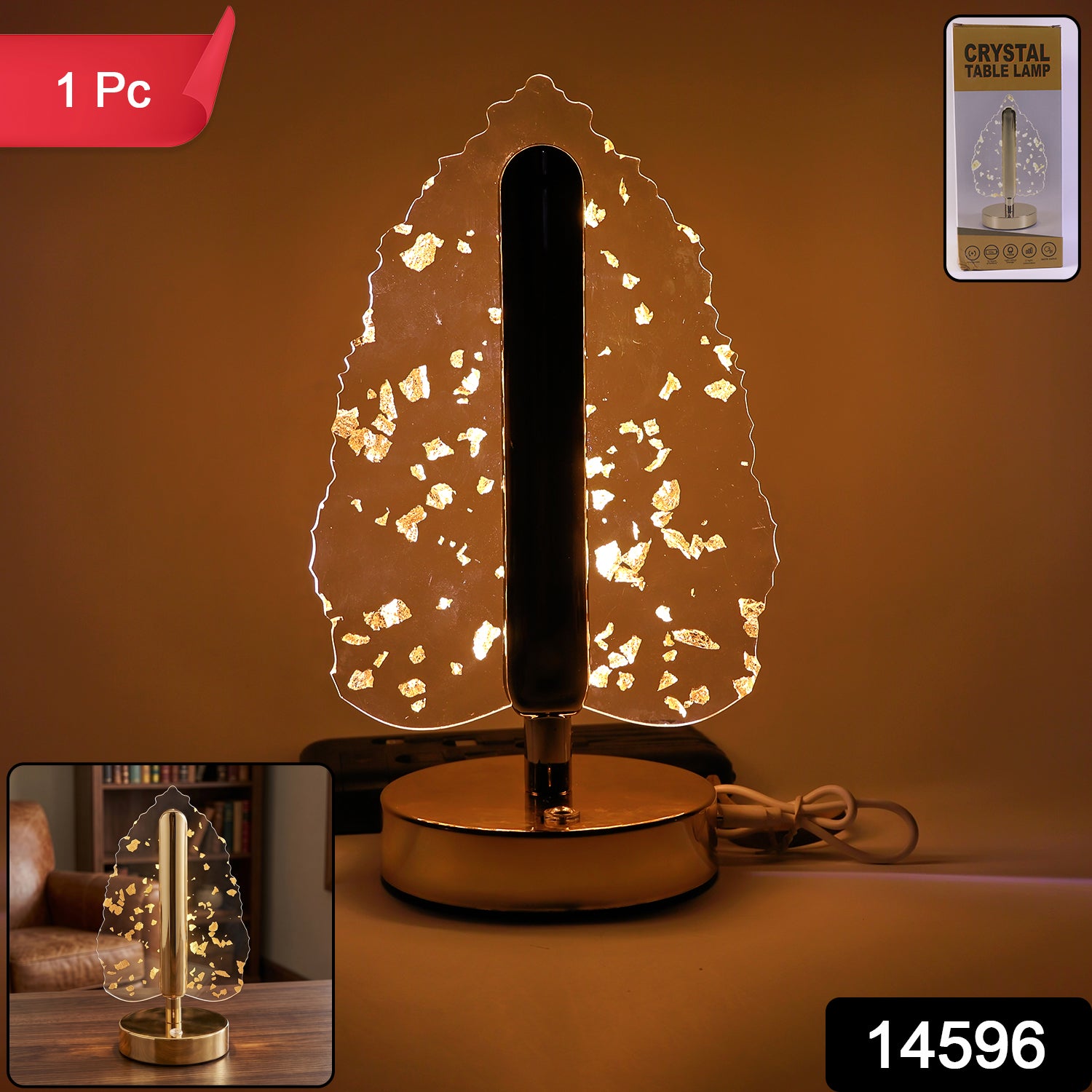 Golden Crystal Leaf LED Table Lamp β USB Charging & Warm Light