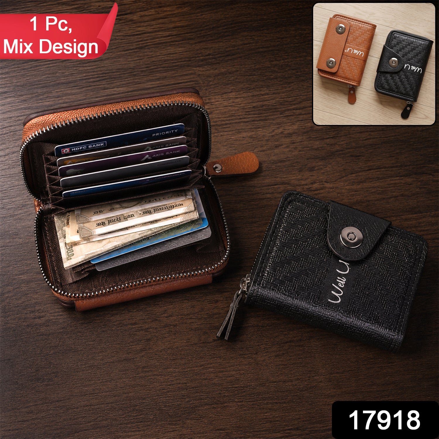 Black Zip-Around Card Holder Wallet โ Secure Multi-Card Organizer