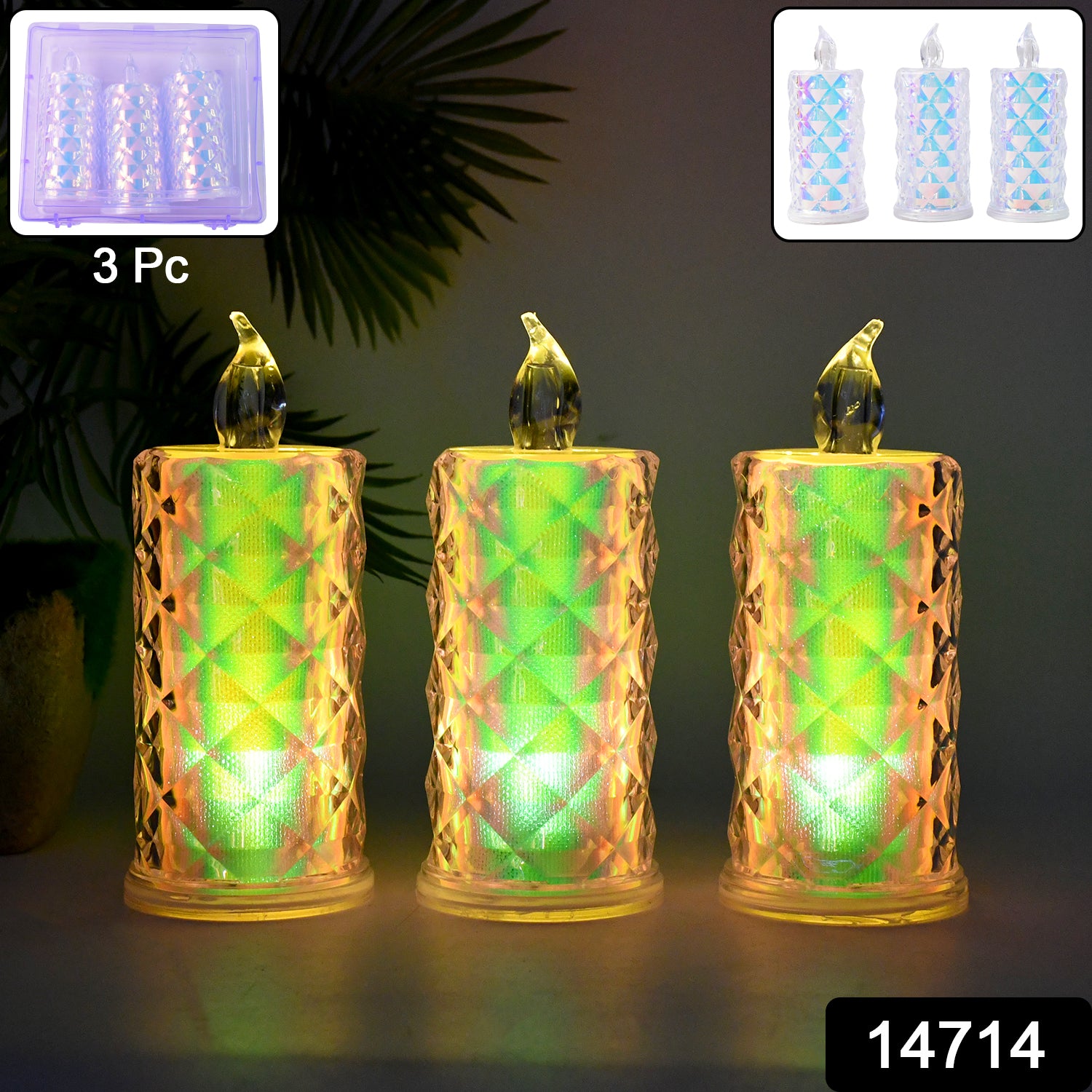 LED Flameless Candle Lights β Set of 3 Crystal Decorative Lights